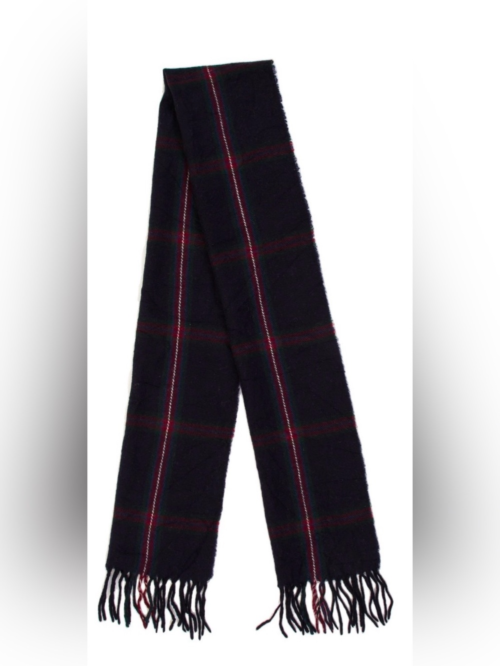Burberry Lambswool Navy Scarf with Red & Green Stripes